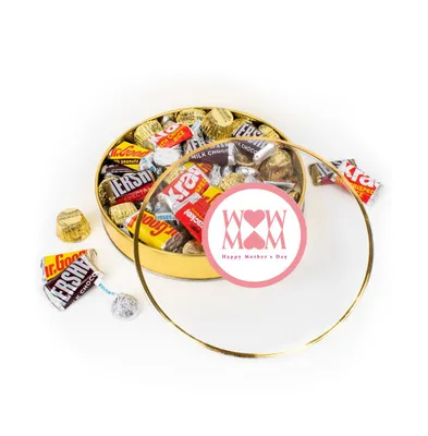 Mother's Day Chocolate Gift Tin - Plastic Tin with Candy Hershey's Kisses, Hershey's Miniatures & Reese's Peanut Butter Cups - Mom - By Just Candy
