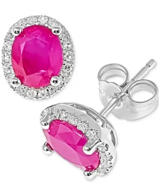 Ruby (1-1/3 ct. t.w.) & Diamond (1/8 ct. t.w.) Halo Stud Earrings in 14k White Gold
