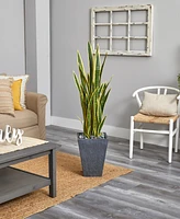 Nearly Natural 4.5' Sansevieria Artificial Plant in Slate Planter