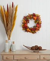 Nearly Natural 24" Pumpkin, Gourd, Berry and Maple Leaf Wreath