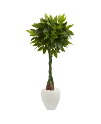 Nearly Natural 5' Money Artificial Tree in White Oval Planter