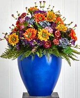 Nearly Natural Giant Mixed Floral Artificial Arrangement in Blue Vase