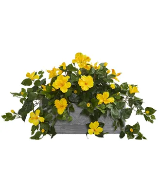 Nearly Natural Hibiscus Artificial Plant in Stone Planter