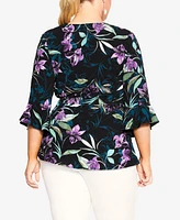 City Chic Women's Astrid Print Flutter Sleeve Top