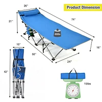 Costway Camping Cot Heavy-Duty Outdoor Bed w/ Side Storage Pocket