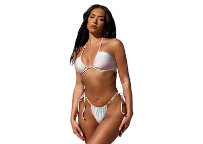 Cupshe Women's X Stassie Abstract Abalone Tunneled Top & String Bikini Set