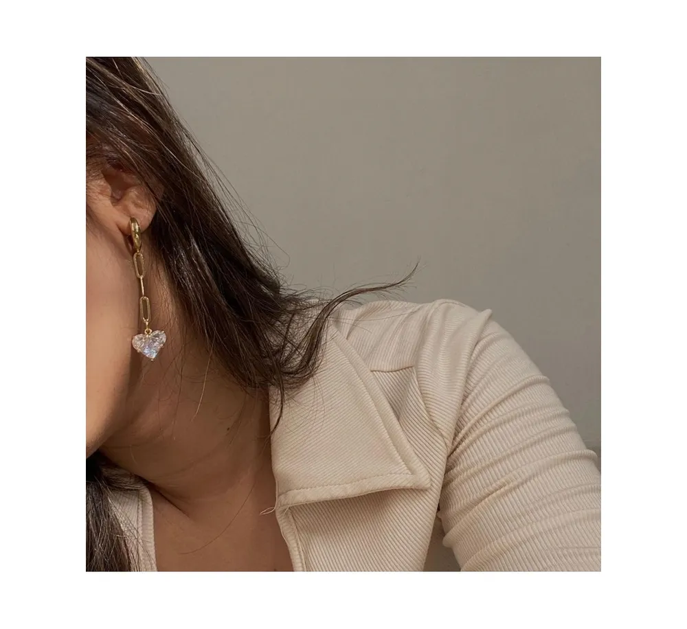 Joey Baby 18K Gold Plated Freshwater Pearls, Diamond-like Zirconia Heart Pendant- Aya Earrings for Women
