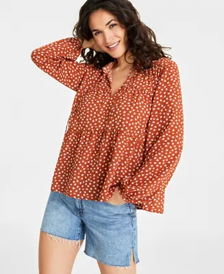 On 34th Women's Ditsy Floral-Print Peasant Blouse, Created for Macy's