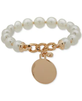 Anne Klein Gold-Tone Imitation-Pearl Stretch Charm Bracelet