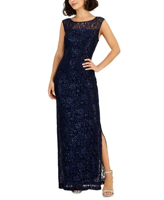 Connected Women's Sequined-Lace Boat-Neck Maxi Dress
