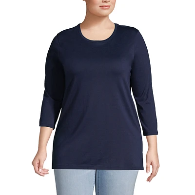 Lands' End Women's Plus 3/4 Sleeve Cotton Supima Crewneck Tunic