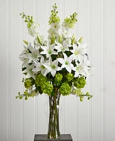 Nearly Natural Lily, Delphinium and Hydrangea Silk Arrangement