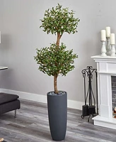 Nearly Natural 6' Olive Double Topiary Artificial Tree in Gray Cylinder Planter