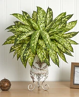 Nearly Natural 2' Aglaonema Artificial Plant in Metal Planter