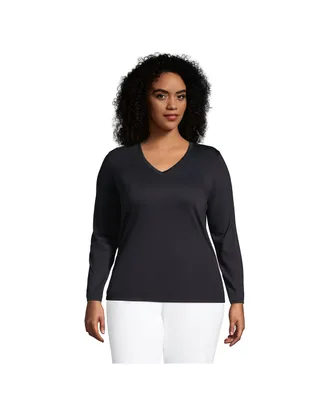 Lands' End Plus Relaxed Supima Cotton Long Sleeve V-Neck T-Shirt