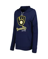 Women's Touch Navy Milwaukee Brewers Pre-Game Raglan Pullover Hoodie