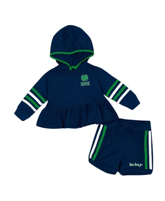 Girls Infant Colosseum Navy Notre Dame Fighting Irish Spoonful Full-Zip Hoodie and Shorts Set