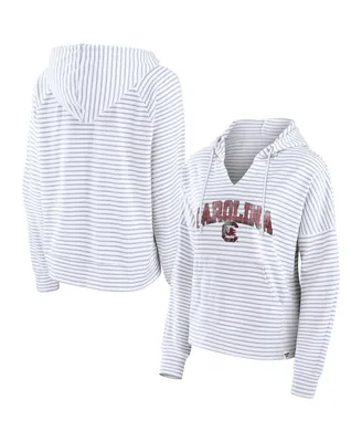 Women's Fanatics White South Carolina Gamecocks Striped Notch Neck Pullover Hoodie