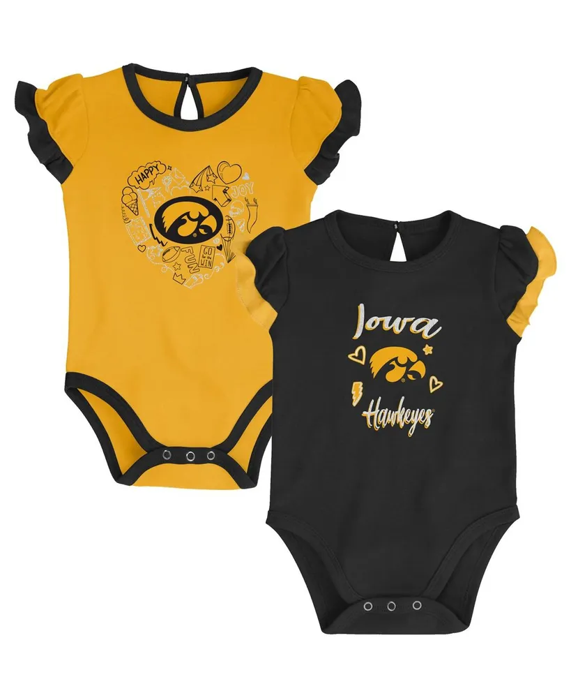 Girls Newborn and Infant Black, Gold Iowa Hawkeyes Too Much Love Two-Piece Bodysuit Set
