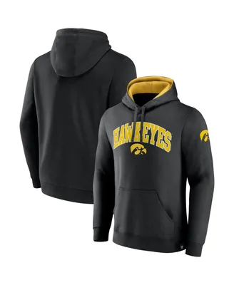 Men's Fanatics Black Iowa Hawkeyes Arch and Logo Tackle Twill Pullover Hoodie