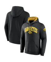 Men's Fanatics Black Iowa Hawkeyes Arch and Logo Tackle Twill Pullover Hoodie