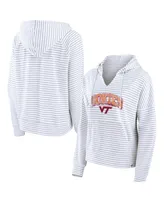 Women's Fanatics White Virginia Tech Hokies Striped Notch Neck Pullover Hoodie