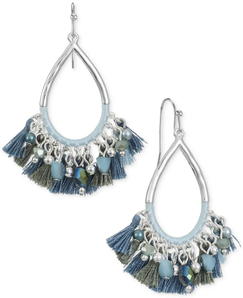 Style & Co Mixed Bead Tassel Open Pear-Shape Drop Earrings, Created for Macy's