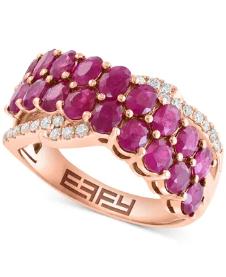 Effy Ruby (2-3/4 ct. t.w.) & Diamond (1/6 ct. t.w.) Crossover Cluster Ring in 14k Rose Gold