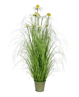 Vickerman 37" Artificial Potted Green Grass and Daisies