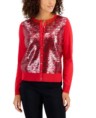 Jm Collection Women's Zebra Sequined Button Cardigan, Regular & Petite, Created for Macy's