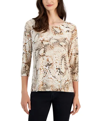 Jm Collection Petite Warped Snake Jacquard Top, Created for Macy's