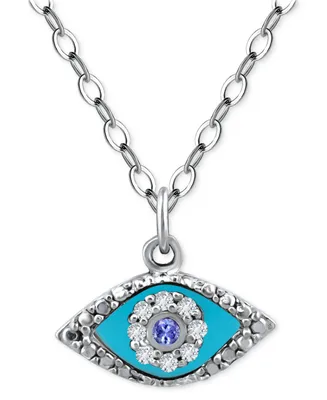 Giani Bernini Cubic Zirconia & Enamel Evil Eye Pendant Necklace in Sterling Silver, 16" + 2" extender, Created for Macy's