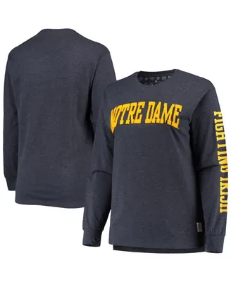 Women's Pressbox Heathered Navy Notre Dame Fighting Irish Plus Size Two-Hit Canyon Long Sleeve T-shirt