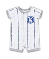 Newborn and Infant Boys Girls White Los Angeles Dodgers Ball Hitter Romper