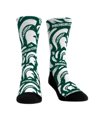 Men's and Women's Rock 'Em Socks Michigan State Spartans Allover Logo Paint Crew