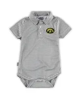 Infant Boys and Girls Garb Charcoal Iowa Hawkeyes Carson Striped Polo Shirt Bodysuit