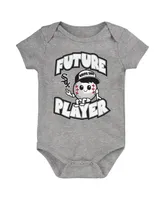 Newborn and Infant Boys Girls Heather Gray, Black, White Chicago Sox Minor League Player Three-Pack Bodysuit Set