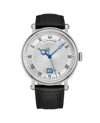Alexander Men's Triumph Automatic Black Leather , Silver-Tone Dial , 49mm Round Watch