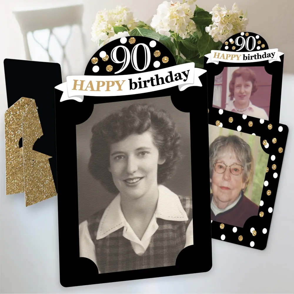 Adult 90th Birthday - Gold - Birthday Party 4x6 Picture Display