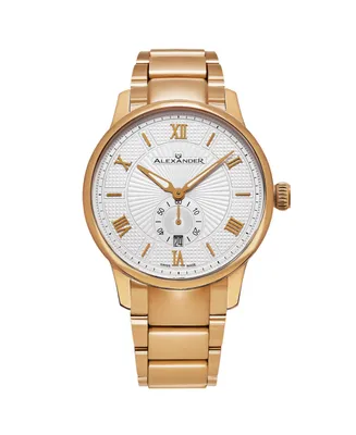 Alexander Men's Regalia Rose-Gold Stainless Steel , Silver-Tone Dial , 42mm Round Watch - Rose