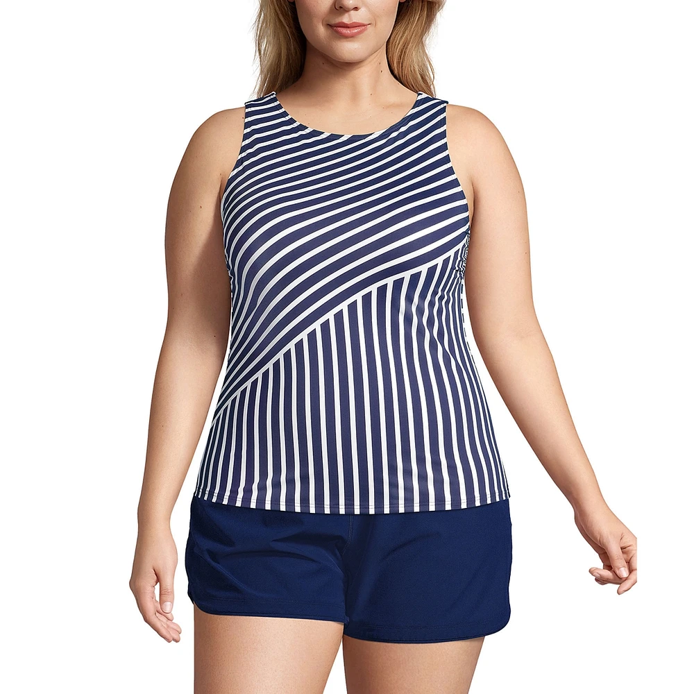 Lands' End Plus Mastectomy High Neck Upf 50 Modest Tankini Swimsuit Top