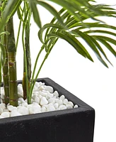 Nearly Natural 4.5' Areca Palm Uv-Resistant Indoor/Outdoor Artificial Tree in Black-Washed Planter