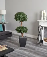 Nearly Natural 4.5' Sweet Bay Double Topiary Artificial Tree in Black-Washed Planter