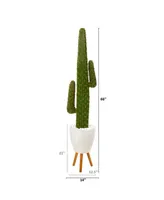 Nearly Natural 5.5ft. Cactus Artificial Plant in White Planter with Stand