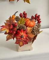 Nearly Natural Small Pumpkin, Gourd, Berry and Maple Leaf Artificial Arrangement