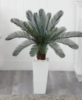 Nearly Natural 40" Cycas Artificial Tree in White Tower Planter Uv Resistant