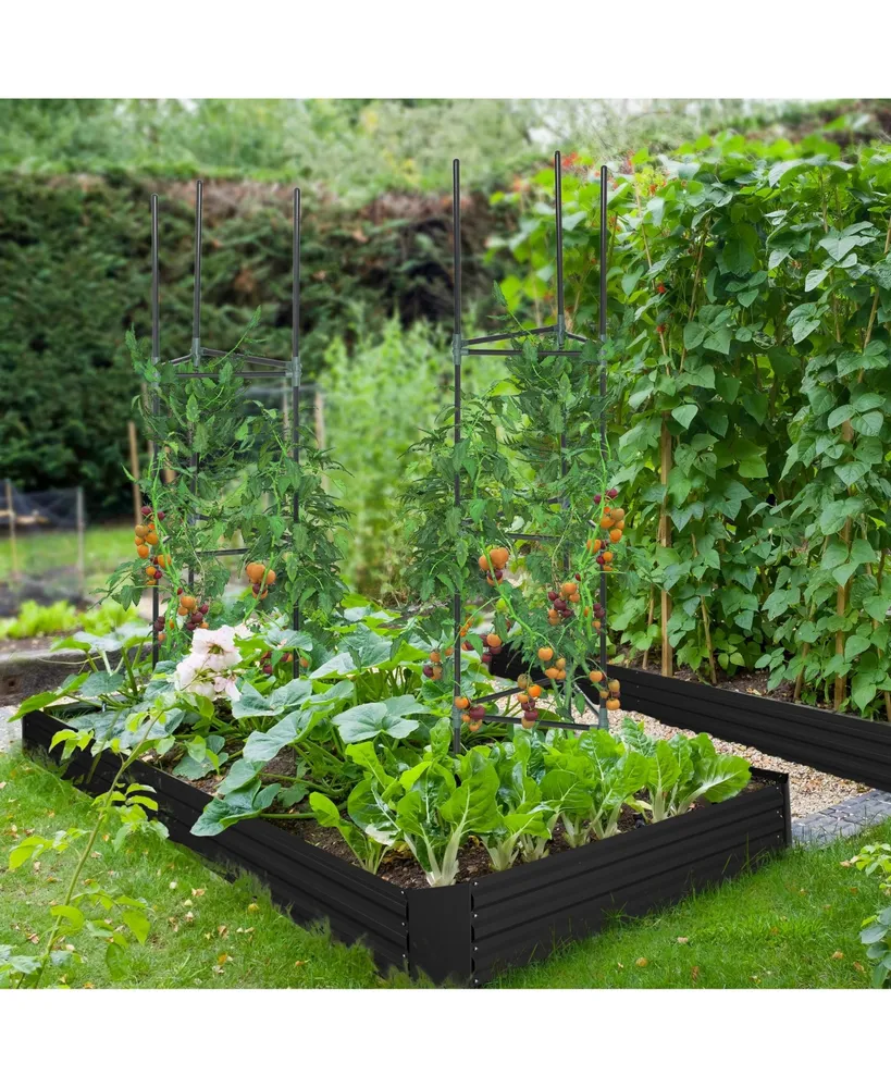 Outsunny Raised Garden Bed, Galvanized Elevated Planter Box with 2 Customizable Trellis Tomato Cages, Reinforced Rods