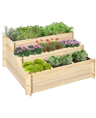 Outsunny 3 Tier Raised Garden Bed Elevated Planter Flower Box with 9 Grow Grids and Non-woven Fabric for Vegetables, Flower, Herb Outdoor Indoor Use