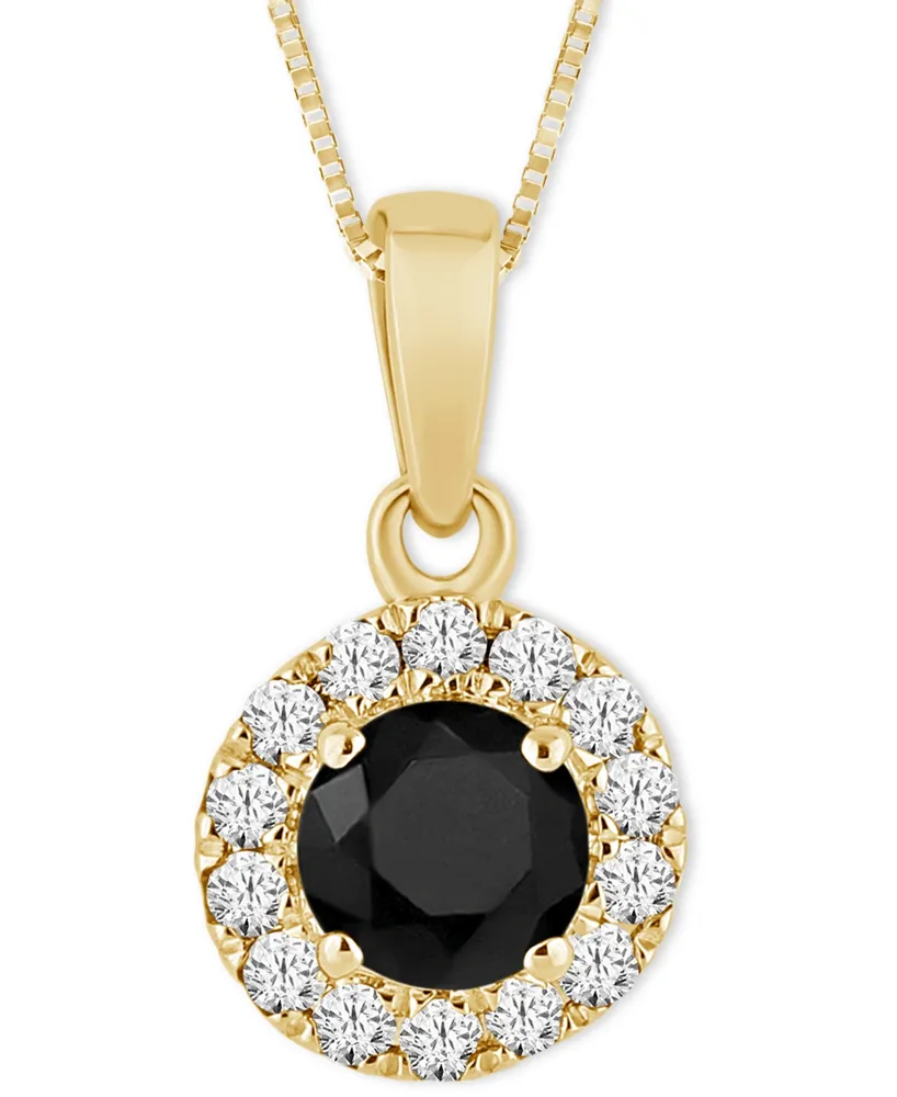 Black Diamond (3/8 ct. t.w.) & White Diamond (1/10 ct. t.w.) Halo 18" Pendant Necklace in 14k Gold