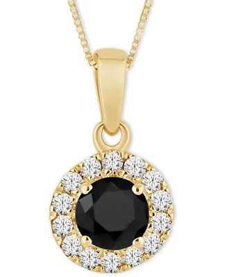 Black Diamond (3/8 ct. t.w.) & White Diamond (1/10 ct. t.w.) Halo 18" Pendant Necklace in 14k Gold